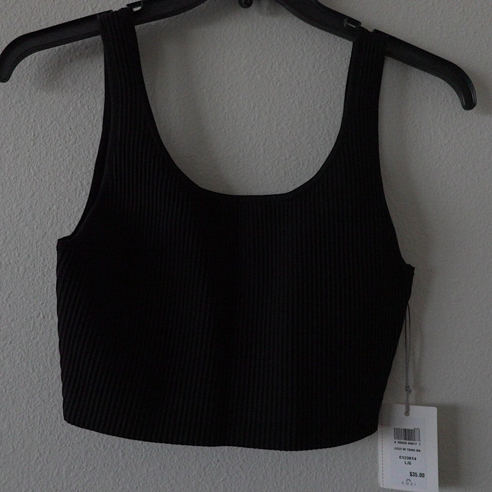 Black Ribbed Cozi Brand Cropped Workout Tank Top